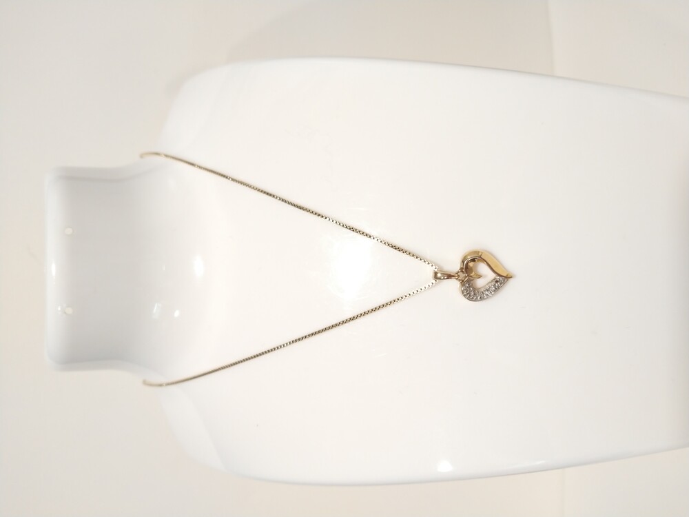 Heart Pendant Necklace Womens 14k Yellow Gold Sterling Silver 925 Diamond Italy
